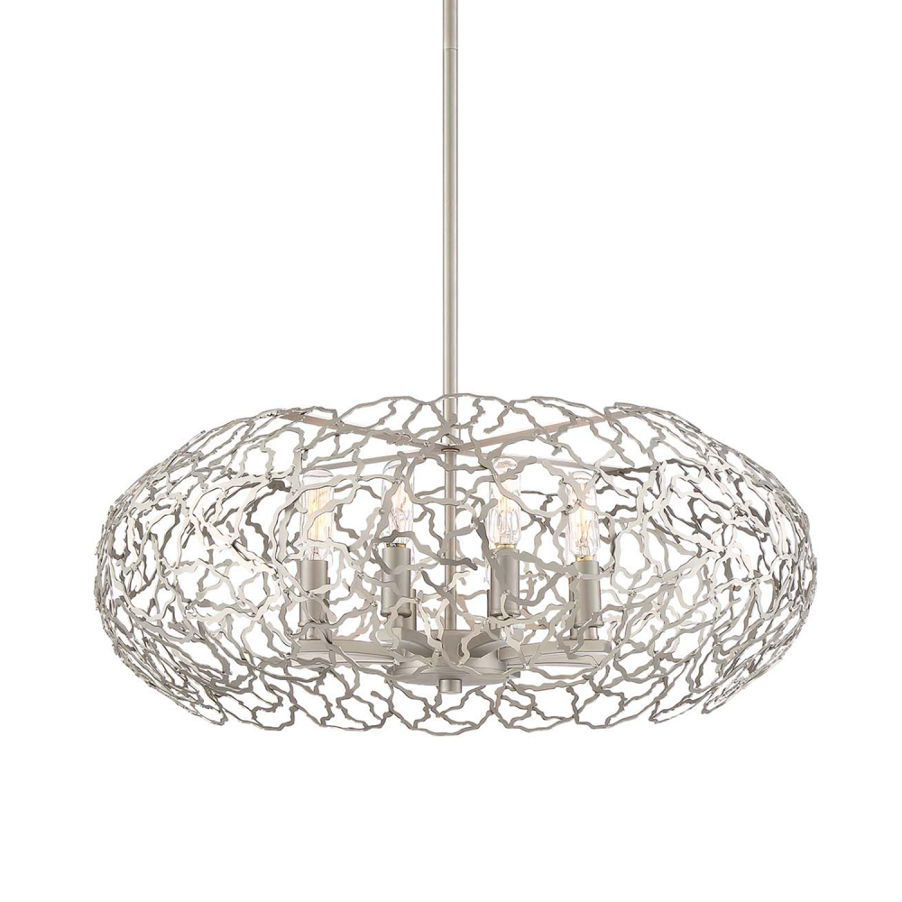 8-Light 22&#34; Organic Oval Satin Nickel Pendant Light