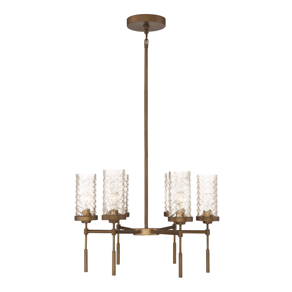 6-Light 26&#34; Antique Brass Armed Glass Chandelier
