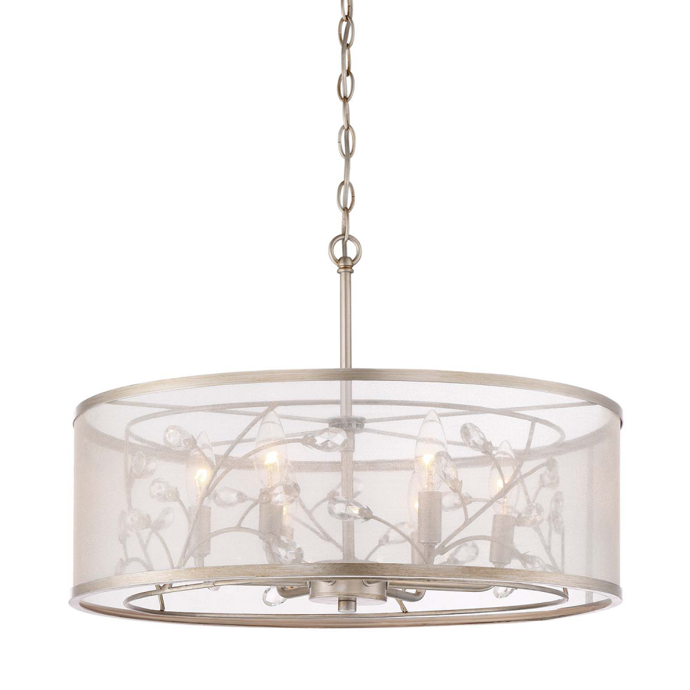 6-Light 21&#34; Organic Drum Crystal Leaf Pendant