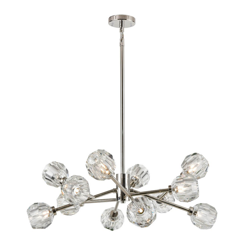 12-Light 35&#34; Modern Sputnik Polished Nickel Crystal Chandelier