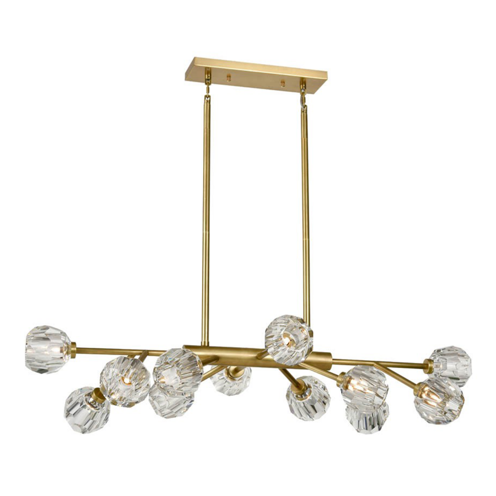 12-Light 35&#34; Modern Sputnik Aged Brass Crystal Linear Chandelier