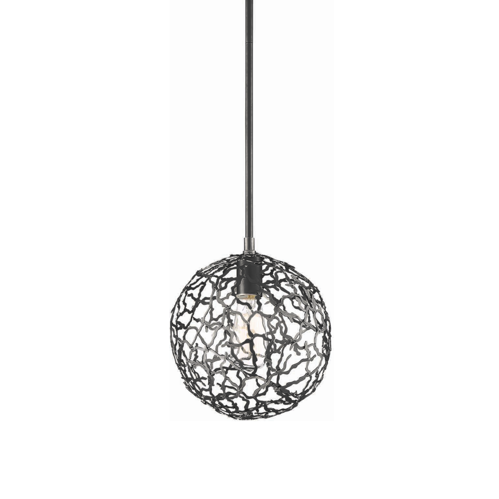 1-Light 10&#34; Organic Matte Black Metal Globe Pendant
