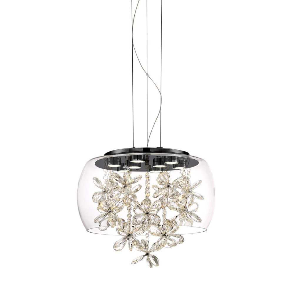 Destiny 16&#34; LED Crystal Pendant with Glass Shade & Matte Black