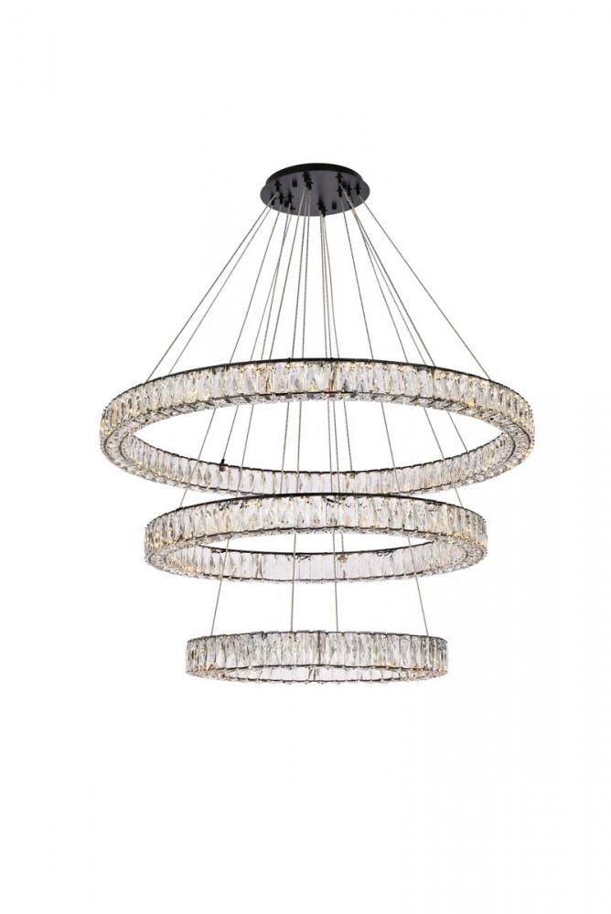 Monroe 41 Inch LED Triple Ring Chandelier in Black