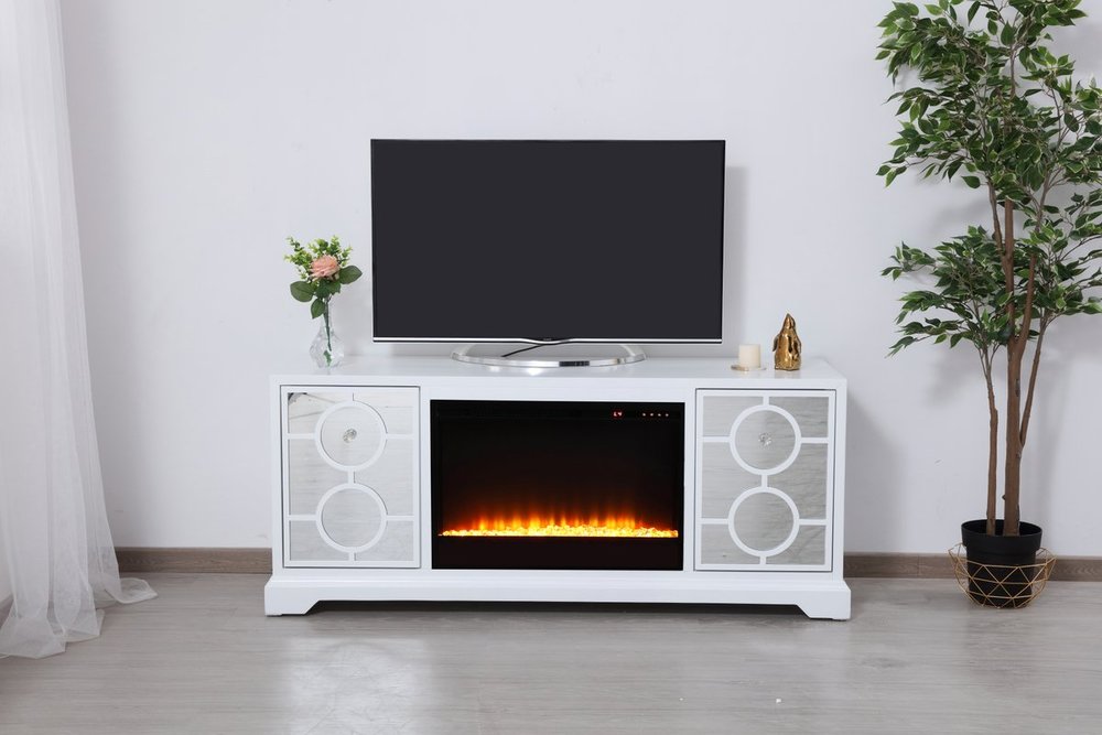 Elegant Lighting Mirrored TV Stand with Fireplace Insert - Thumbnail 3
