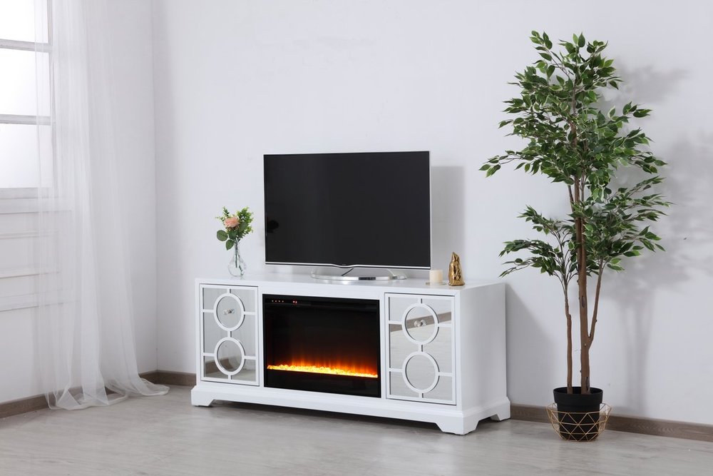 Elegant Lighting Mirrored TV Stand with Fireplace Insert - Thumbnail 2