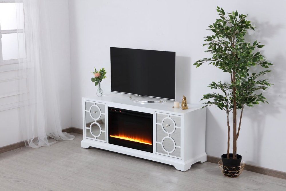Elegant Lighting Mirrored TV Stand with Fireplace Insert