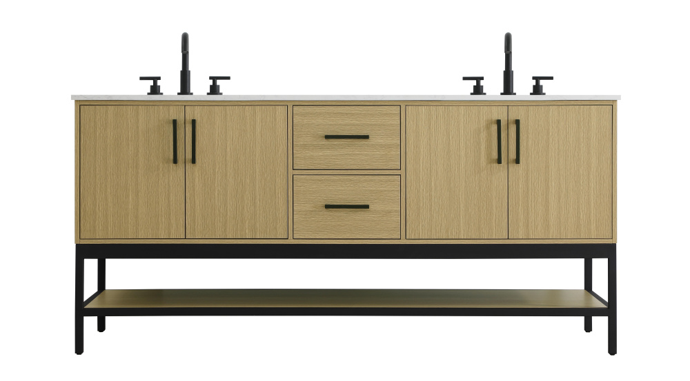 72 inch Double Bathroom Vanity in Honey Brown
