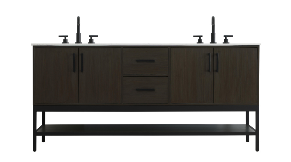 72 inch Double Bathroom Vanity in Mocha Brown