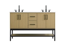 Elegant VF60754DMHB - 54 inch Double Bathroom Vanity in Honey Brown